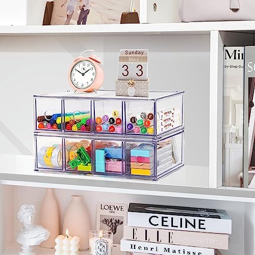 Desk Organizer with 8 Drawers, 2-Pack Stackable Desktop Storage Box