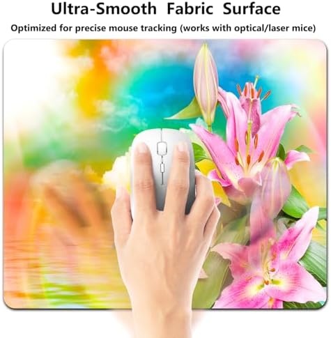 9.5x7.9 Inch Office/Gaming Mouse Pad, Vibrant Pink Lilies Blooming Flowers Under Sunlight Spectacular Colorful Scenery Cute Anti-Slip Mat for Desk