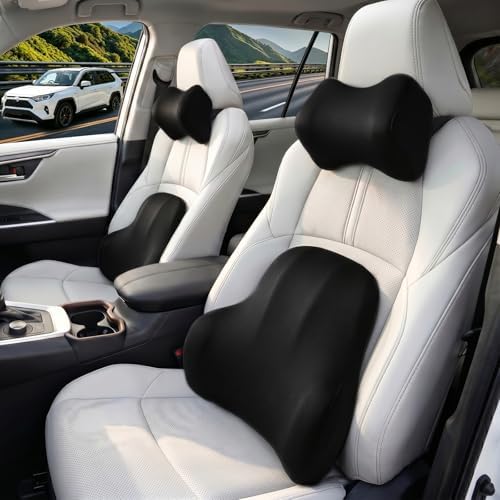 Car Pillow for Toyota Rav4,Car Neck Pillow,Lumbar Support Pillow for Car,Memory Foam Pillow,Ergonomic Pillow,Adjustable and Washable,Car Essentials for Long Trips,Car Accessories,Ice Silk,1 Set