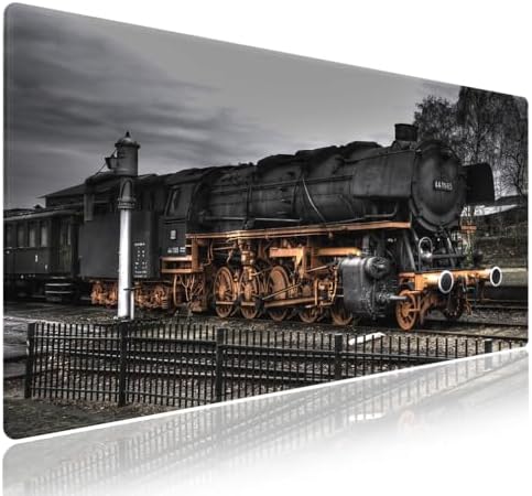 Old Train At Railway Station Mouse Pad, Vintage Steam Locomotive Desk Mat