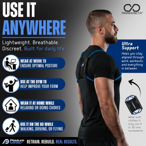 PostureMedic Plus Strength Dynamic Posture Corrector for Athletes – High Resistance Training System for Performance & Recovery – Professional Grade Posture Trainer for Men & Women - Size M (Blue)