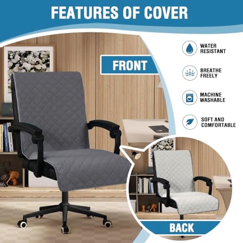 H.VERSAILTEX Water Resistant Chair Cover Reversible Dining Chair Cover with Non-Slip Buckle Soft Removable High Chair Slipcovers Oversized for Armchair or Armless Chair,Grey/Beige