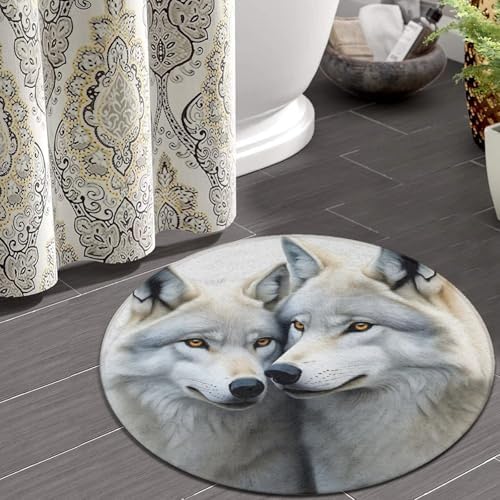 Fashion Round Area Rug Large Non Slip Carpet Unisex Home Decor Mat Wolves Love
