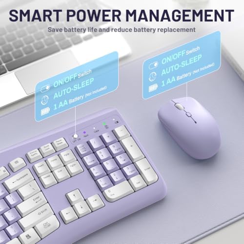 Wireless Keyboard and Mouse Combo Silent Ergonomic Curved Design for Office