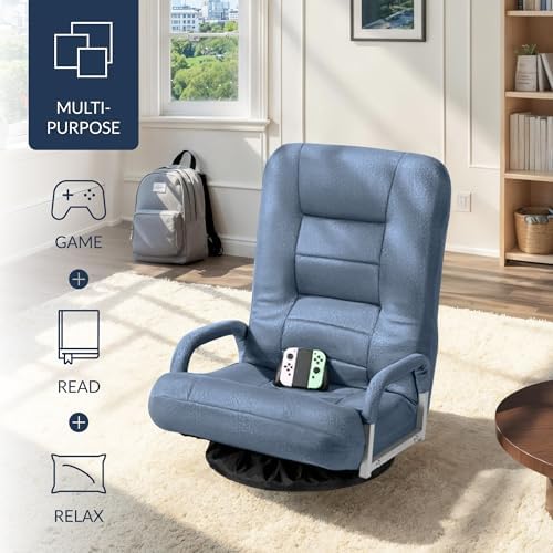 Best Choice Products Swivel Gaming Chair 360 Degree Multipurpose Floor Chair Rocker for TV, Reading, Playing Video Games w/Lumbar Support, Armrest Handles, Adjustable Foldable Backrest - Dusty Blue