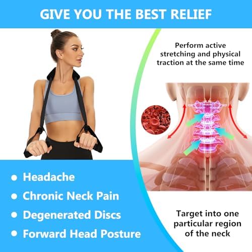 Neck Stretcher Exerciser, FSA/HSA Eligible, Cervical Traction Device for Neck Pain Relief and Spine Alignment. Portable Neck Traction Exerciser for Home/Office, Neck and Shoulder Relaxer Easy to Pull.