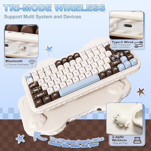 YUNZII C75 Cute 75% Wireless Mechanical Keyboard (Choco, Milk V2 Switch)