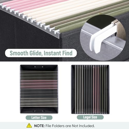 BALEINE File Organizer Box with Lid, Collapsible File Folder Organizer with Plastic Slide, Filing Box for Office Home Document Organizer Storage (Black, 2PK)