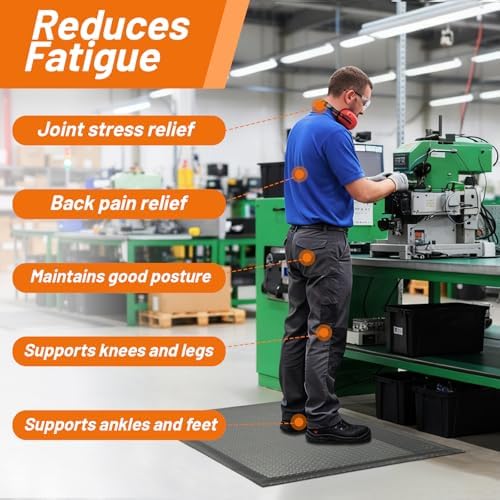 Nisorpa Anti Fatigue Mats Industrial 3' x 5' Ergonomic Standing Mat 15/16" Extra Thick Heavy Duty Commercial Diamond Plate Support Shop Floor Mat for Leg & Back Pain,Grey