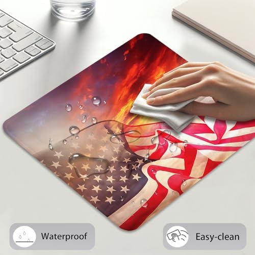 American Pride Flag Mouse Pad, Patriotic Waving Stars and Stripes Desk Mat