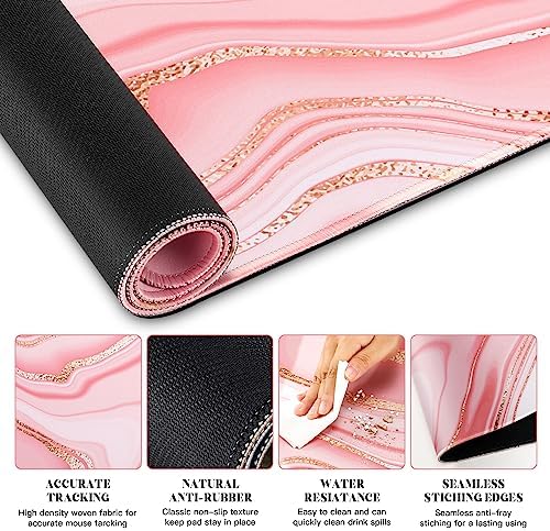 Gimars 4 in 1 Mouse Pad and Keyboard Wrist Rest Set, Large Mouse Pad with Memory Foam Wrist Support Pad for Desk with Coaster, Easy Typing Pain Relief, Gaming Office Home, 31.5x12 inch, Pink Golden