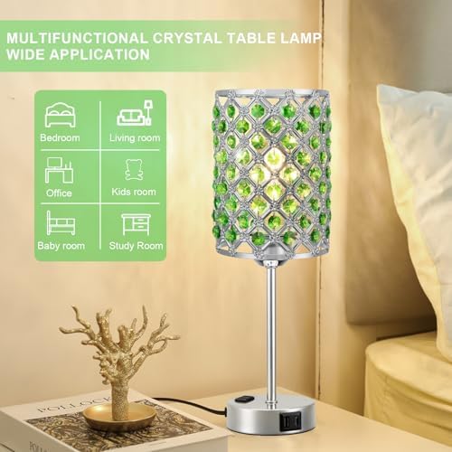 Crystal Lamp for Night Stands, Green Table Lamp for Bedroom, Bulb Included