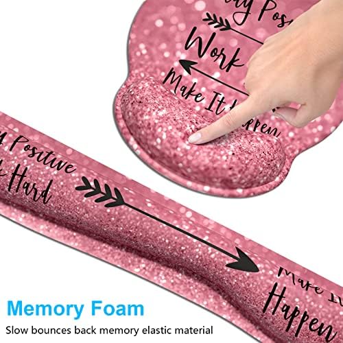 Dapesuom Keyboard Wrist Rest and Mouse Pad with Wrist Support, Cute Memory Foam Cushion for Keyboard and Mouse Set, Ergonomic Desktop Pad Rests with Non Slip Base for Easy Typing & Pain Relief, Quotes