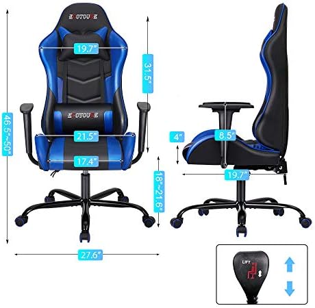 Blue PC Racing Ergonomic High Back Massage Gaming Recliner