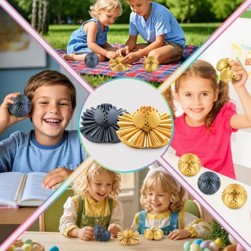 2PCS Gear Ball Fidget Toys Steampunk Gear Sphere Stress Relief for Kids Adults 3D Printed Unique Funny Birthday Gift for Christmas White Elephant Stocking Stuffer Easter(Black+Gold,Dia.2.5")