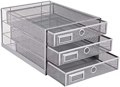 Annova Desk Organizer Wire Mesh 3 Tier Sliding Drawers Paper Sorter/Multifunctional/Premium Solid Construction for Letters, Documents, Mail, Files, Paper, Kids' Art Supplies (Silver)
