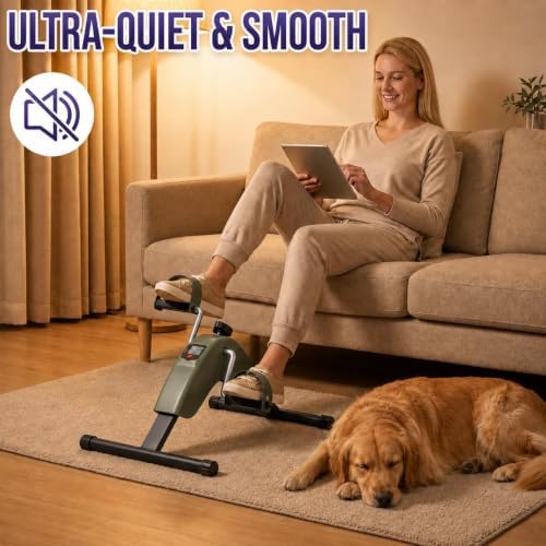 Under Desk Bike Pedal Exerciser, Mini Exercise Bike for Arm and Leg Workout | Adjustable Resistance, LCD Tracking, Secure Foot Straps, Compact Frame for Seated Home or Office Workouts