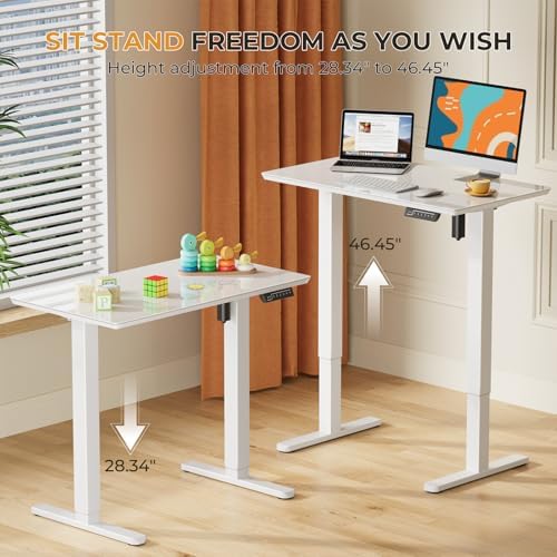 JOY worker Electric Glass Standing Desk, 35" Small Drafting Table on Wheels