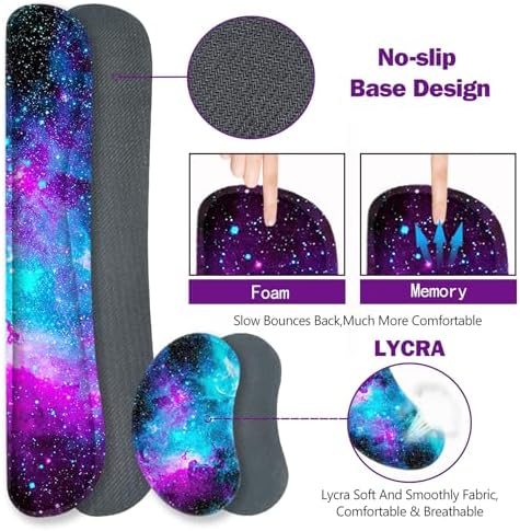ToLuLu Extended Gaming Mouse Pad, Memory Foam Ergonomic Keyboard Mouse Wrist Rest Support Set, Large Desk Mat with Stitched Edges, Non-Slip Base Mousepad for Home Office Game and Study, Nebula Galaxy