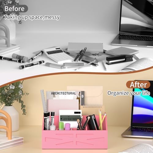 Wood Mail Organizer Countertop,Farmhouse Desk and Kitchen Countertop Storage, Letter Sorter, Desk Mail and Bill Organizer, Desktop File and Paper Holder (Pink)