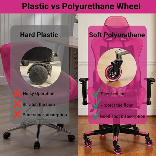 Dark Pink Office Chair Wheels, 3 Inch Heavy-Duty Rubber Wheels for Office Chairs, Computer Gaming Desk Wheels Smooth Rolling for Hardwood Carpet Tile Floors, 11 * 22mm