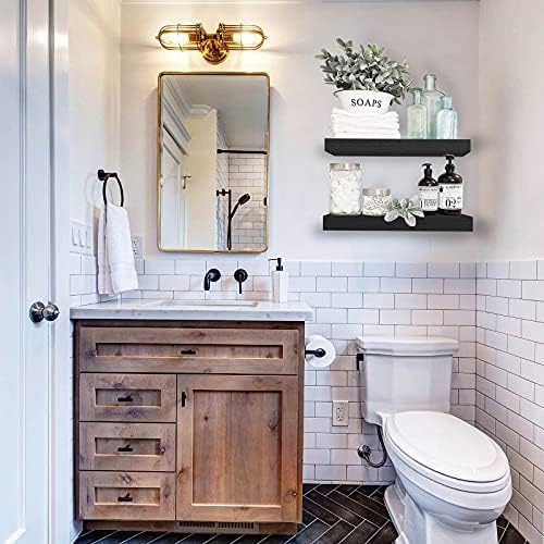 QEEIG Bathroom Floating Shelves for Wall (Black, Set of 2, 15.7")