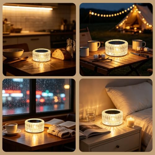 Portable Crystal LED Table Lamp, 3-Levels Brightness Desk Lamp,3 Color Touch Control Rechargeable Lamp for Bedroom Living Room Decor(White)