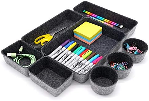Welaxy Office supplies Drawer organizers tray storage bins drawers dividers storage bin Pack-8 gift for men (Charcoal)