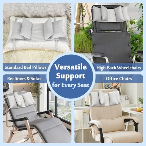 Head Stabilizer, Head Support Pillow for Elderly – Back Sleeping Aid for Post Surgery Recovery, Recliner & Wheelchair Headrest Cushion, Adjustable Neck Cradle (Grey)