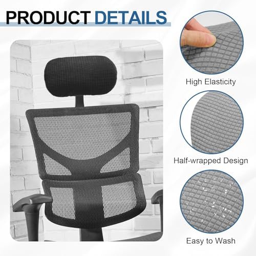 uxcell Office Chair Pillow Cover, Office Chair Headrest Attachment Removable Headrest Protector for Home Desk Computer Chairs, Light Gray