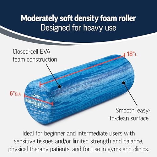 OPTP PRO-Roller Soft Density Foam Roller – Round, Short Blue, 18" x 6"