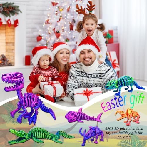 6pcs 3D Printed Dinosaur Skeletons,Snake Flexible，Articulated T-Rex Fidget Toys,Large,3D Printed Animals,Desk Toy，Easter Eggs Basket Stuffers,Toys for Boys Kids Teen Girl 4-6 8-12