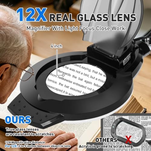 KIRKAS LED Magnifying Lamp with Clamp, 2,200 Lumens Dimmable 28in 12X