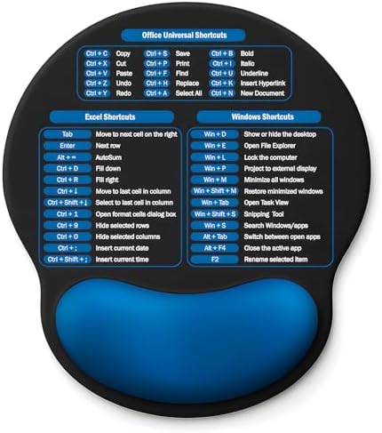 Mouse Pad with Wrist Rest - Ergonomic Memory Foam Excel Office Shortcut