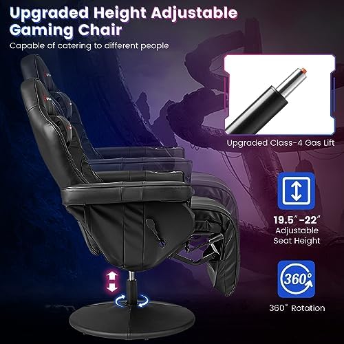 Goplus Gaming Chair, Height Adjustable Massage Video Game Chair with Retractable Footrest, Cup Holder, Headrest, Swivel Office Chair, Racing Style Swivel Gamer Chair (Black)