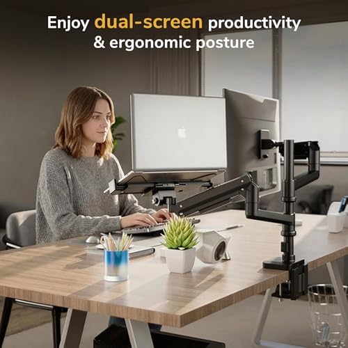 Mount-It! Proflex Series Premium Monitor and Laptop Mount with Pole, Gas Spring Arm, Supports 17–49" Ultrawide Monitors & 11.6–17.3" Laptops up to 44 lbs, USB 3.0 & USB-C, Full Motion