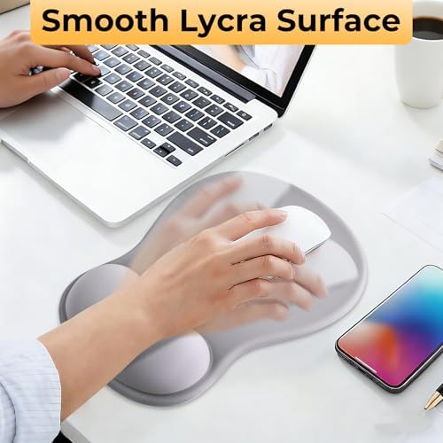 Gel Mouse Pad with Wrist Support, Ergonomic Mousepad with Wrist Rest, Gaming Mouse Pad with Soft Cushion & Non-Slip PU Base & Concave Design & Pain Relief, for Home Office Computer Laptop, Gray