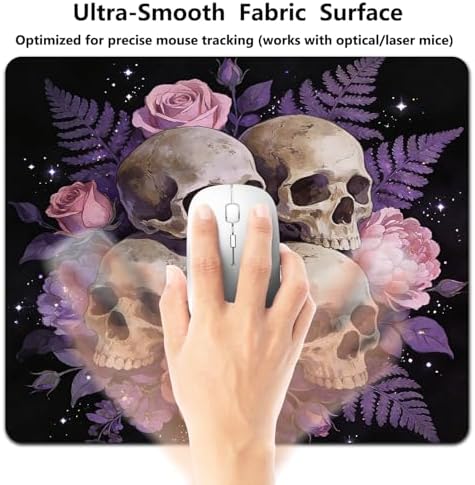 9.5x7.9 Inch Office/Gaming Mouse Pad, Vintage Pink Gothic Floral Skull Purple Black Design, Cute Anti-Slip Mat for Desk Decor