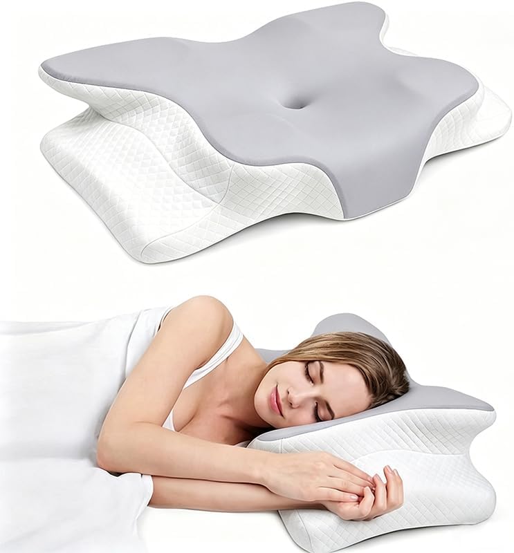 Cooling Neck Support Pillow, Adjustable Cervical Memory Foam for Pain Relief, Odorless Ergonomic Orthopedic Bed Pillows for Side Back Stomach Sleepers, Cozy Sleeping (Grey)