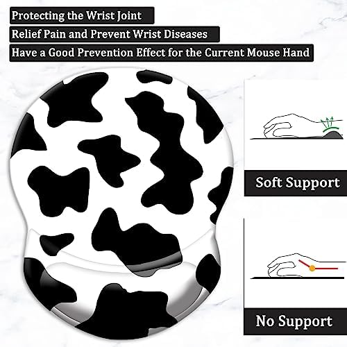 Ergonomic Mouse Pad with Support - Comfortable Wrist Rest, Non-Slip PU Base for Home Office, Studying, Gaming (Black White Cow)