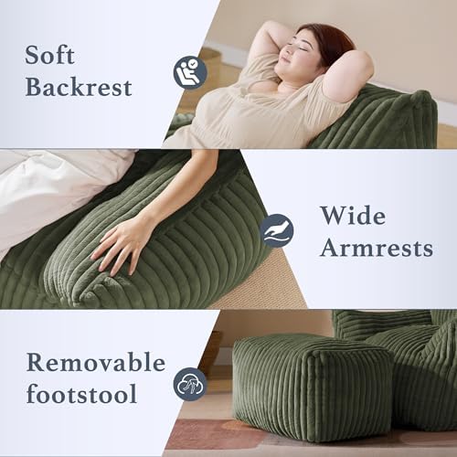 Gericco Oversized Bean Bag Chaise Lounge Chair with Ottoman for Adults