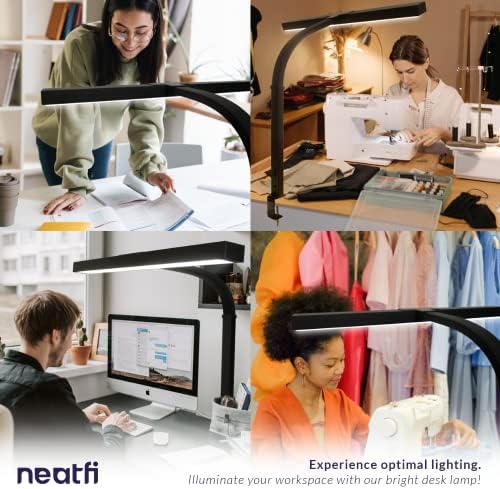 Neatfi 3,000 Lumens LED Desk Lamp with Clamp | Dimmable | 5 Brightness Levels & 5 Light Modes | Memory Function | Eye-Caring Flexible Lamp for Home & Office (31.5 Inches, Black)