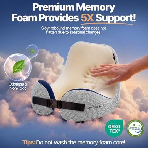 ComfyNap® Versatile Travel Neck Pillow for Airplane [Patented], 9 Positions in 3 Techniques, Plane Pillow with Pure Memory Foam, Travel Pillow with HeadRest Flight Sleep, Travel Essential - Earth