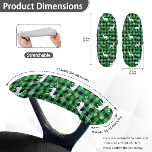 Office Chair Arm Rest Covers 2PCS/Set Deer Snowflake Print Anti-Dust Soft Computer Chair Arm Rest Covers with Elastic Edge, Easy to Install & Clean, Home Decor