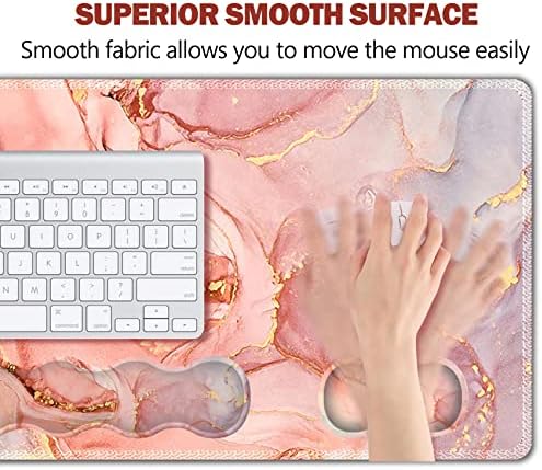 Upgraded Extended Gaming Mouse Pad, Keyboard Wrist Rest Pad, Wrist Support Mousepad Set, Artso Large Stable Rubber Base Stitched Edges, Multifunctional Desk Pad 35 x15.5 in, Abstract Pink Marble