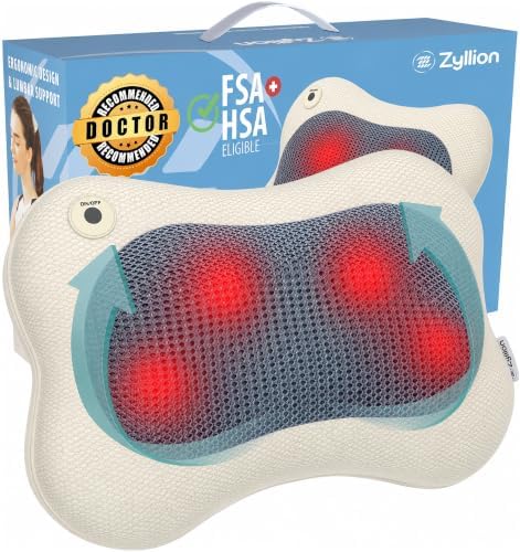 Zyllion ZMA-13 Back and Neck Massager with Heat for Pain Relief, Cream