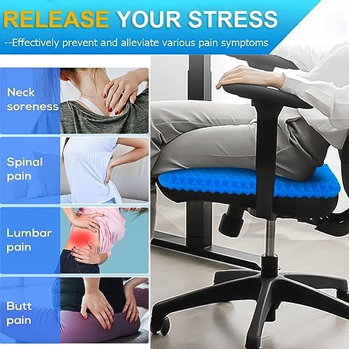 Gel Seat Cushion for Long Sitting Hip Pain, 20x20inch Jumbo Thick Soft & Breathable Cushion for Wheelchair Gel Seat Cushion for Office Home Chairs (Blue)