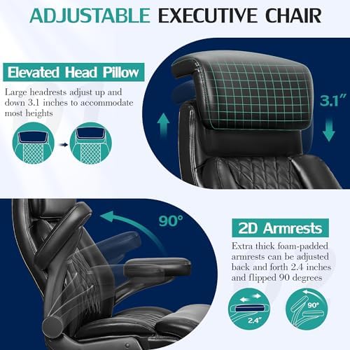 HeroSet 500lbs Executive Office Chair, Big and Tall Home Desk Chairs for Large People, Heavy Duty PU Leather Computer Gaming Chair with Adjustable Lumbar Support & Armrests, Thick Padding for Comfort