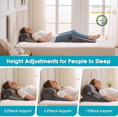3Pcs Wedge Pillow Set for After Surgery,Acid Reflux Relief, Adjustable Bed Wedge Pillows for Sleeping,Anti Snore, Memory Foam Triangle Pillow for Back&Neck&Shoulder Pain Relief, Grey