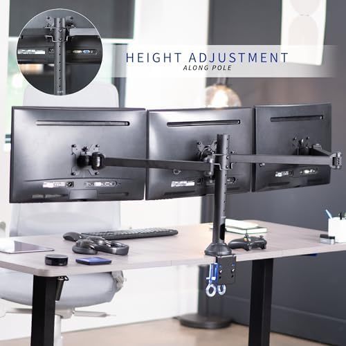 VIVO Triple Monitor 23 to 32 inch LED LCD Clamp-on Desk Mount, Heavy Duty Articulating VESA Computer Stand, Holds 3 Screens, Fully Adjustable for Home Office Workstation, Black, STAND-V103